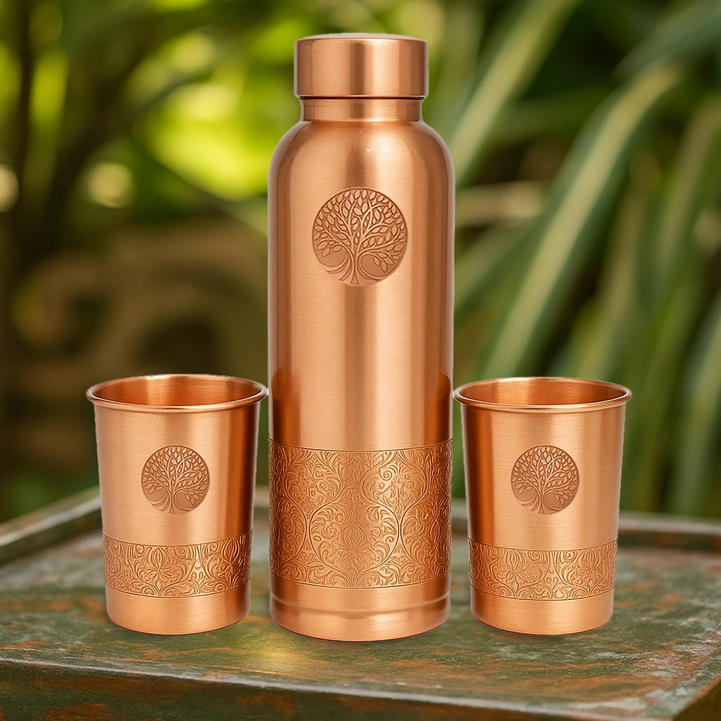 100% PUUR KOPEREN GIFTSET | WATERFLES 950 ML + 2 BEKERS 250 ML | PREMIUM QUALITY | HANDGEMAAKT EN UNIEK | CADEAUTIP