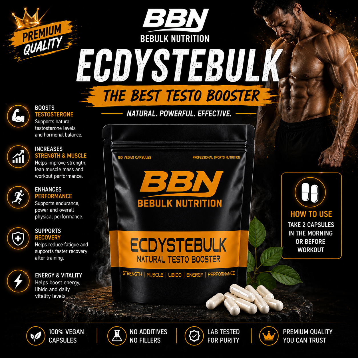 Ecdystebulk - Bêta-ecdystérone 98 % - Capsules - BeBulk Nutrition