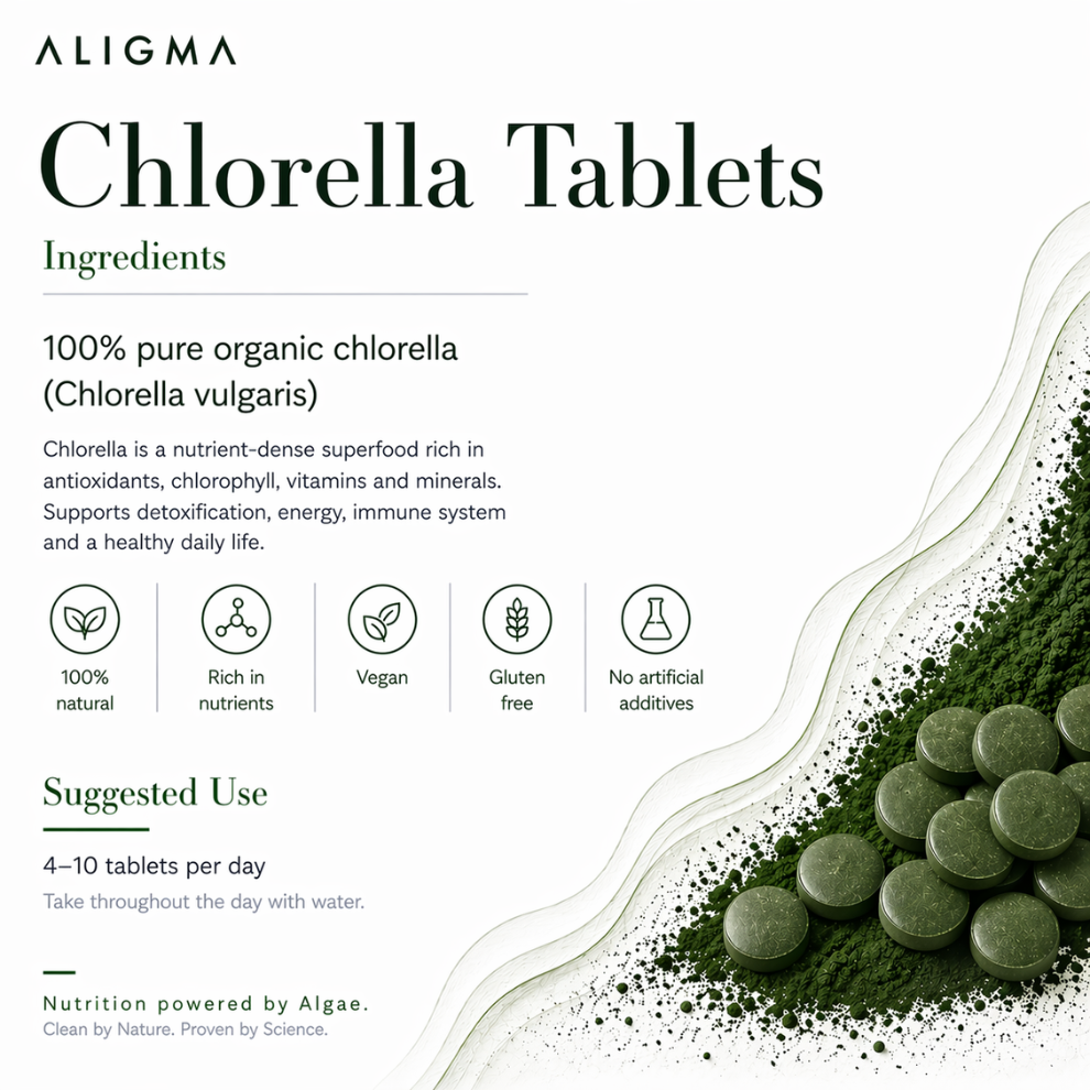 Comprimés de Chlorella biologique, 500 comprimés – (500 mg par comprimé)