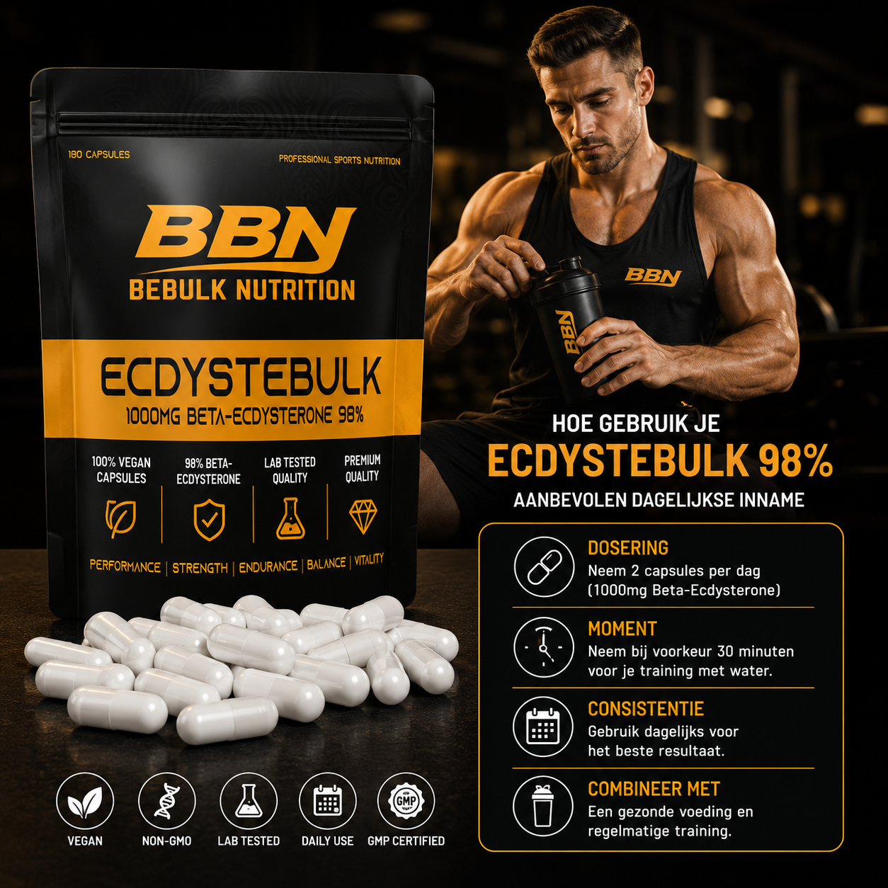 Ecdystebulk - Bêta-ecdystérone 98 % - Capsules - BeBulk Nutrition