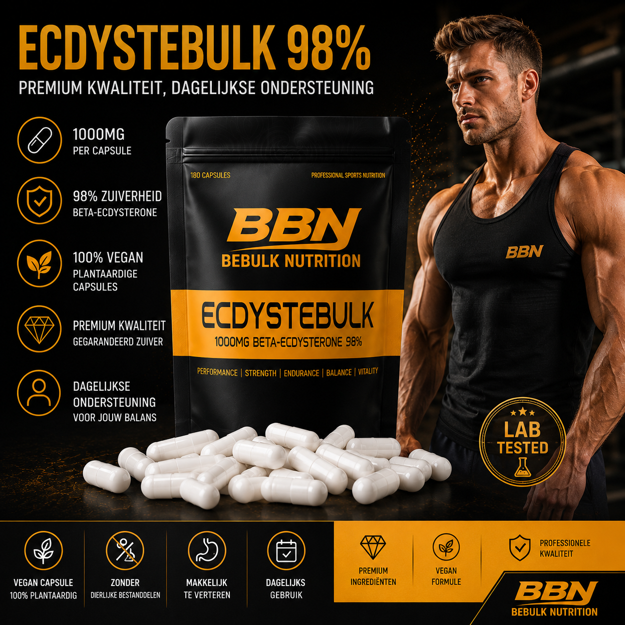 Ecdystebulk - Bêta-ecdystérone 98 % - Capsules - BeBulk Nutrition