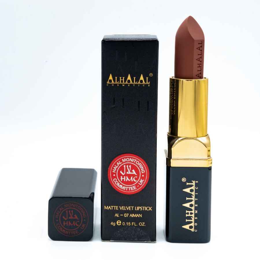 Alhalal Cosmetics LIPPESNTIFT BROWN en velours mat à lèvres avec étui doré et emballage noir