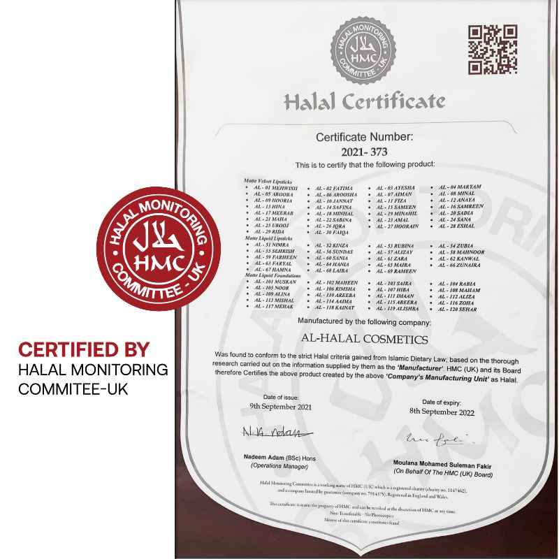 Halal certificaat voor Alhalal cosmetics bruin lippenstift met velvet finish gegarandeerde kwaliteit