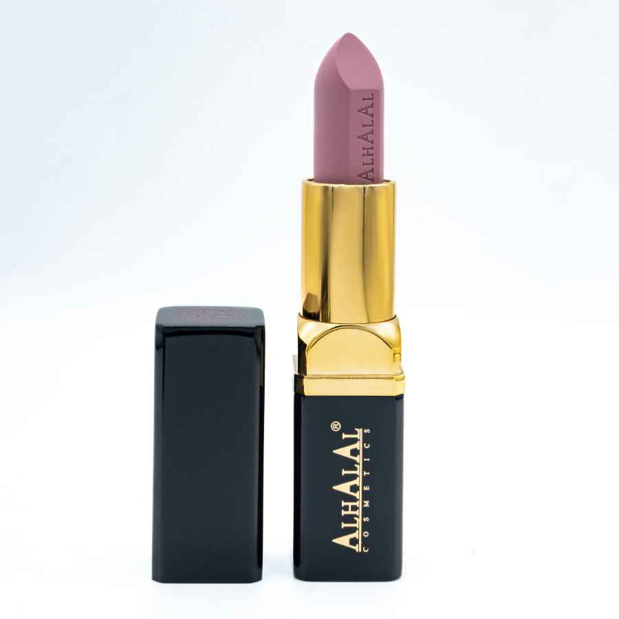 Alhalal cosmetics velvet lippenstift paars in zwarte en gouden huls voor langdurige kleur