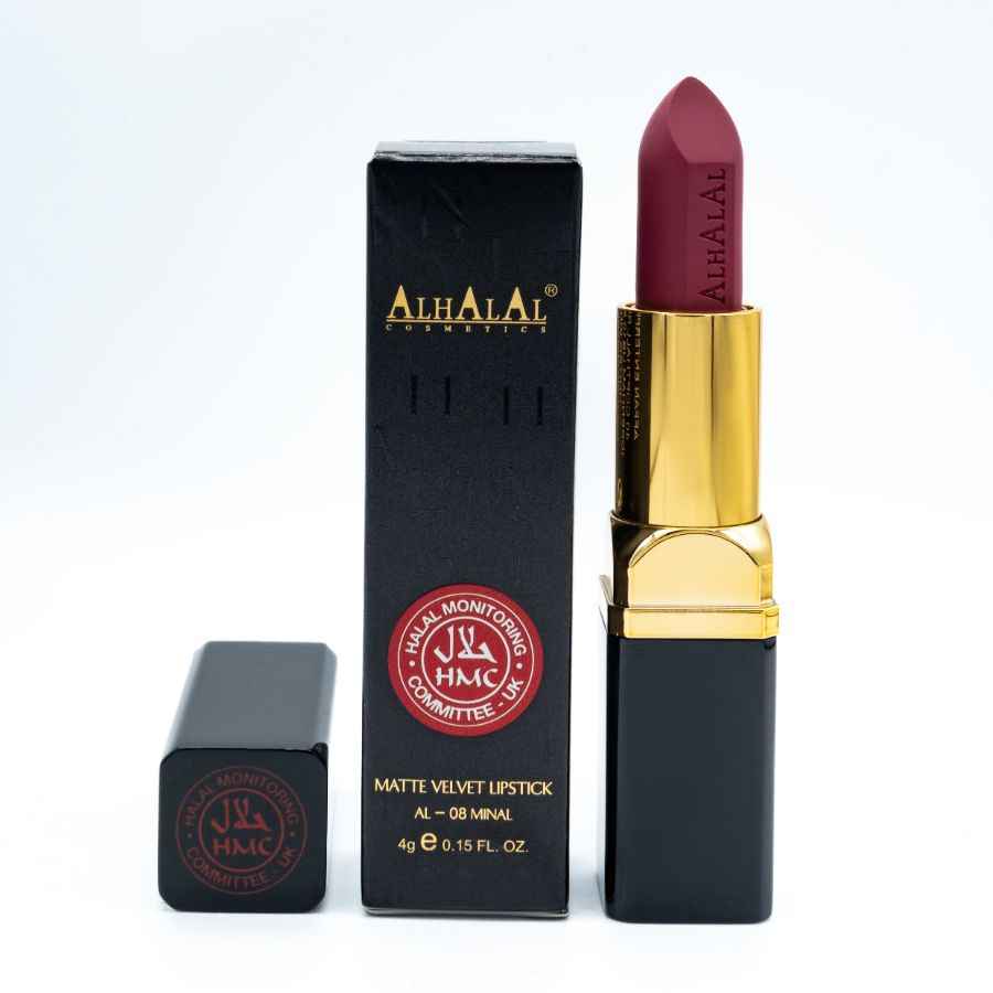 Rouge à lèvres en velours mat d’Alhalal Cosmetics rouge profond avec emballage premium VIEUX ROUGE À LÈVRES