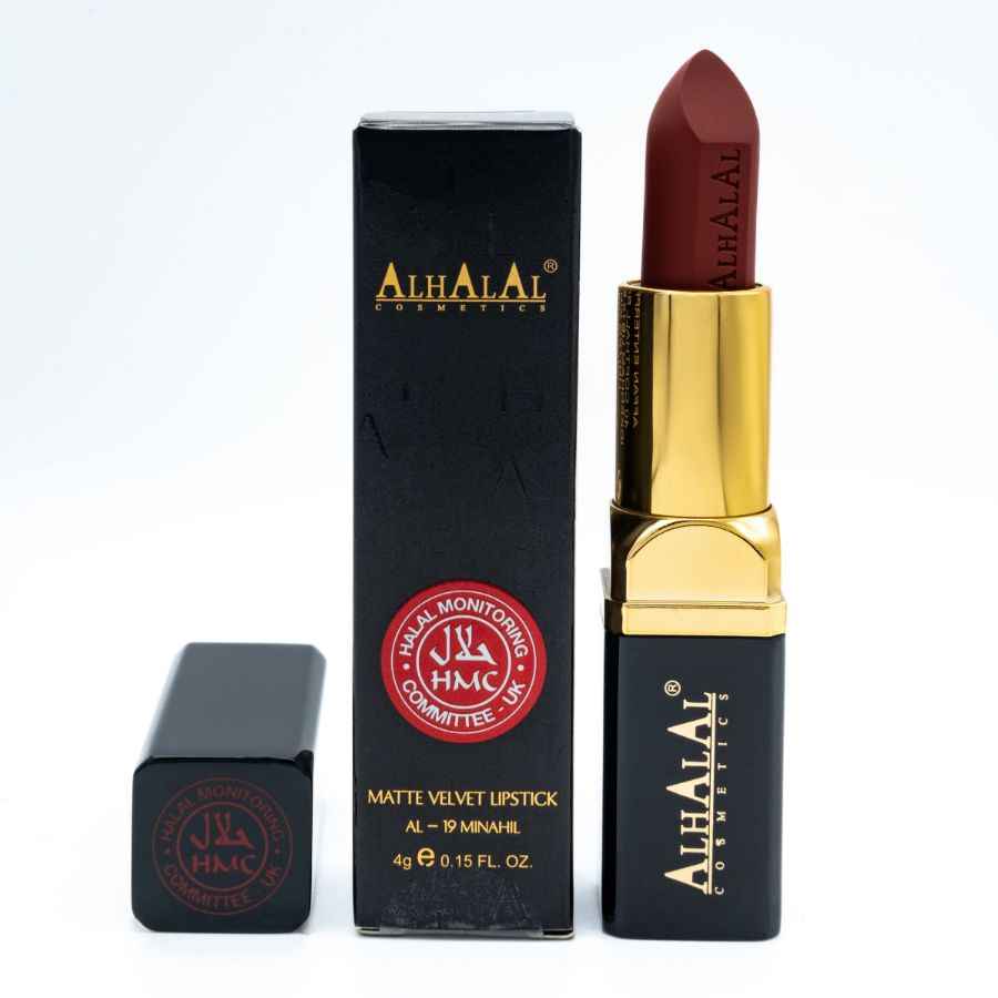 Alhalal Cosmetics Velours à lèvres rouge mat en emballage noir et or