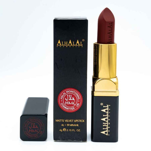 Alhalal Cosmetics Velours à lèvres rouge mat en emballage noir et or