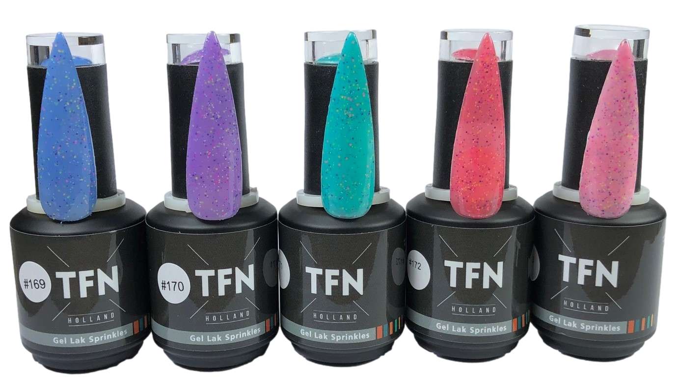 TFN Sprinkles Gellak Nr 172 Hard Roze Met Veelkleurige Spikkels