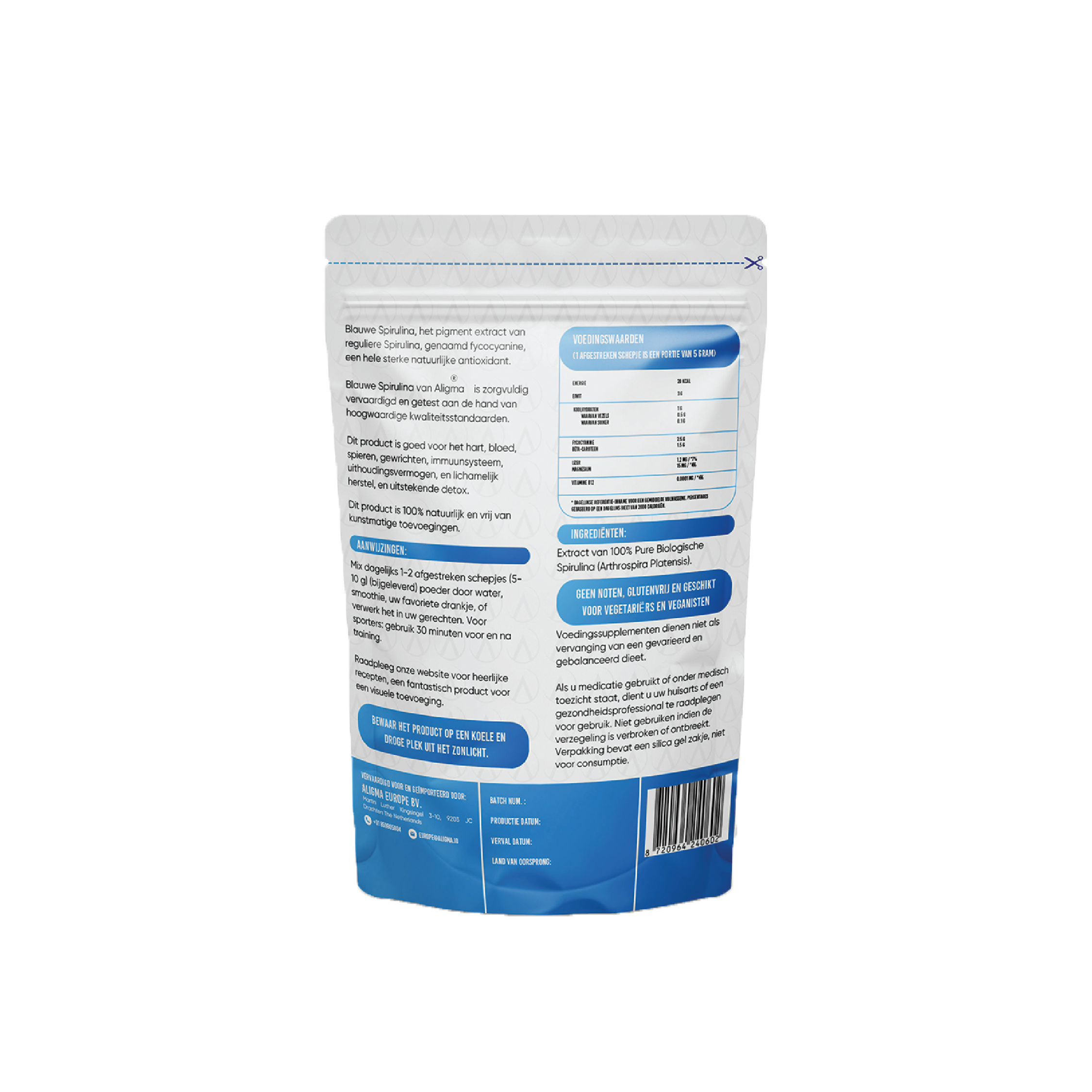 Biologische Blauwe Spirulina poeder superfood 75 gram